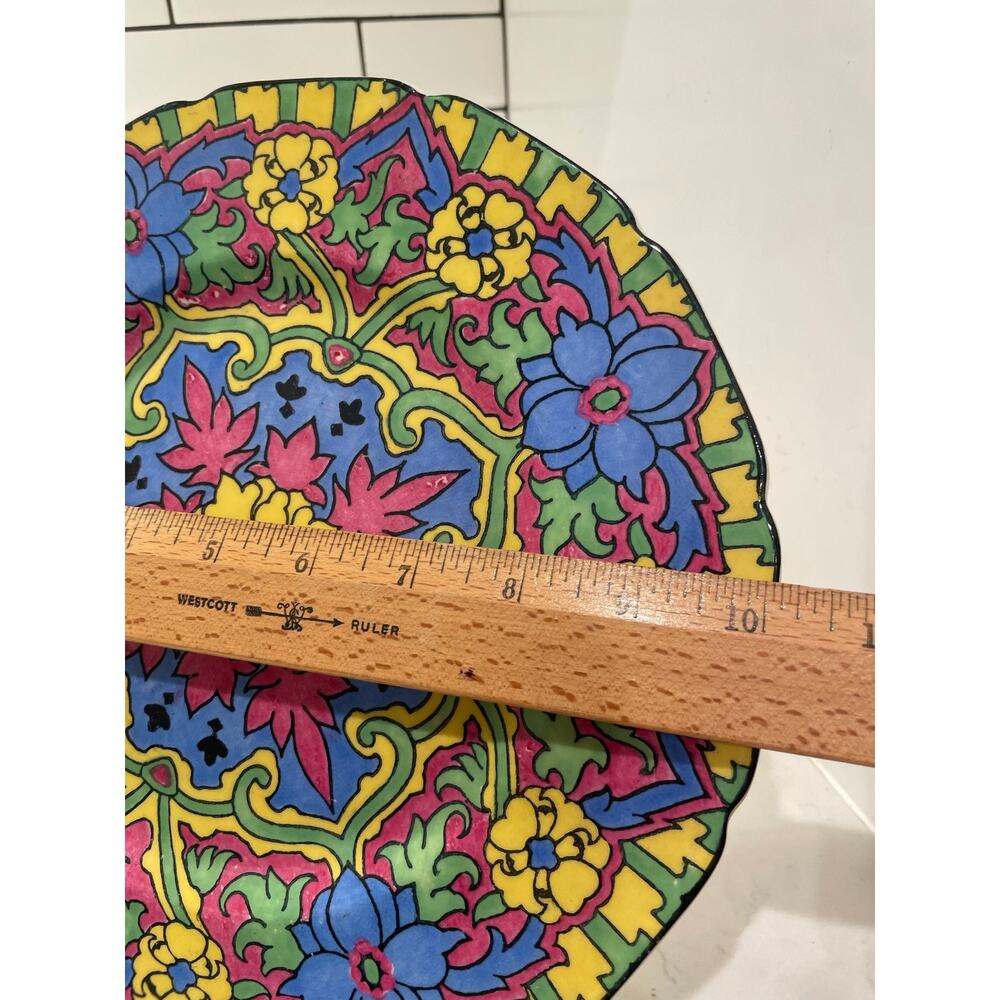 Vibrant Royal Doulton Geometric 'Floral Pattern K' Series Rack Plate c1929 D4864 - Picture 4 of 6
